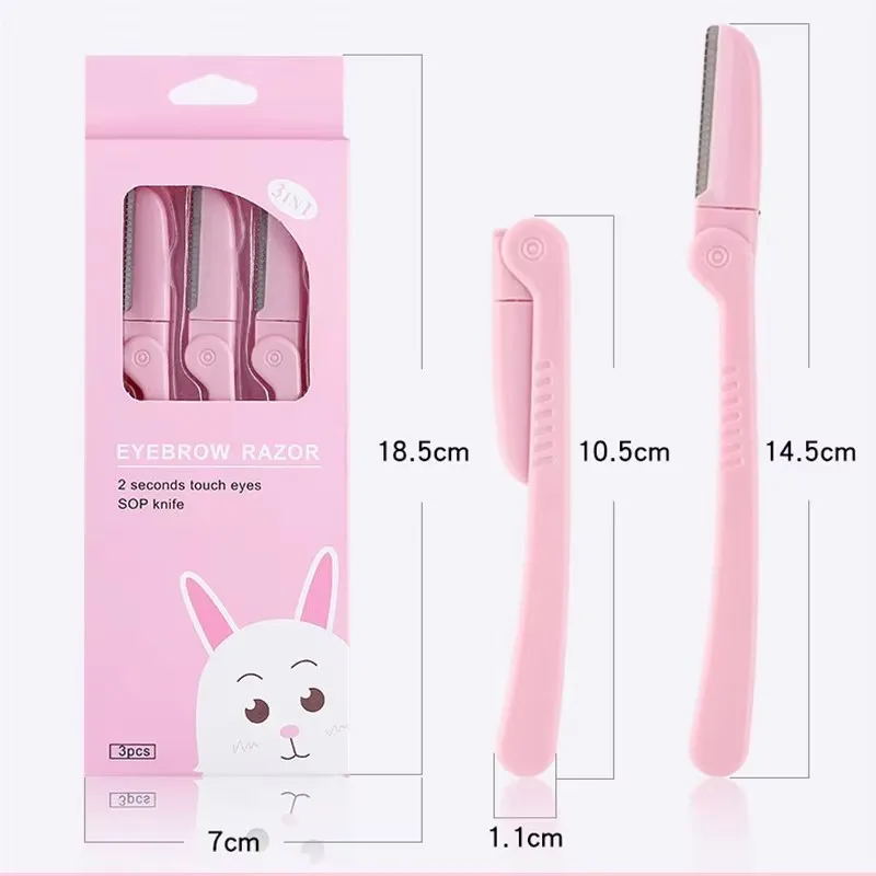 Beauty Face Eye Shaper Shaver Stainless Steel Blades Makeup Tools 3Pcs/6Pcs Pink Folding Eyebrow Trimmer Armpit Hair Razor C656