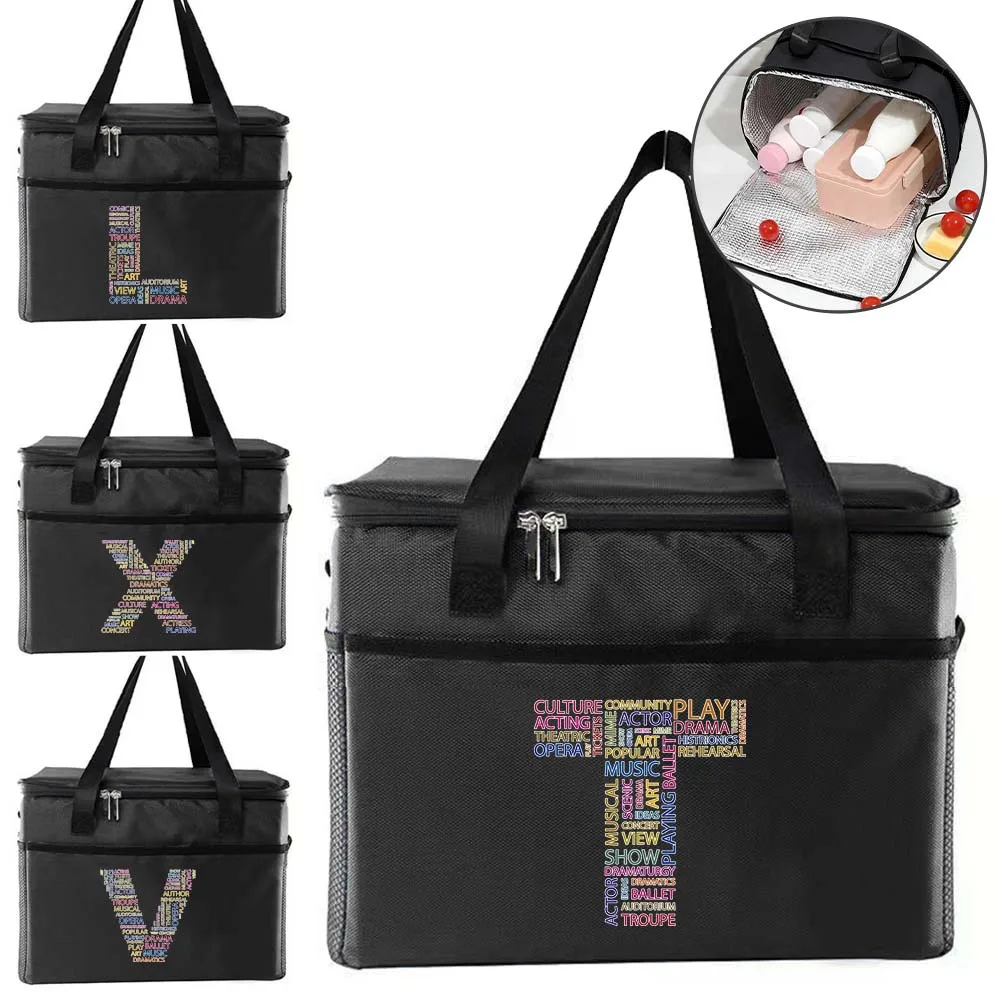 Insulated Lunch Bag Multifunctional Lunch Box Microwave Safe Dinner Box Text Letter Series Large Capacity Tote Cooler Box Bags