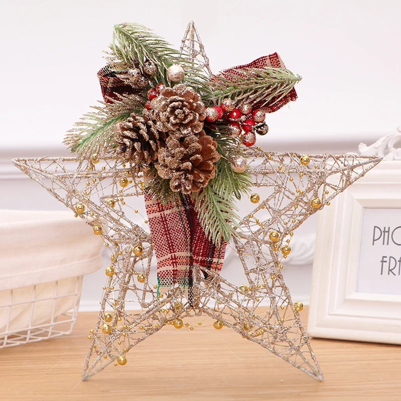 

Christmas scene decoration 40cm wrought iron five-pointed star pendant creative window gold powder hollow star