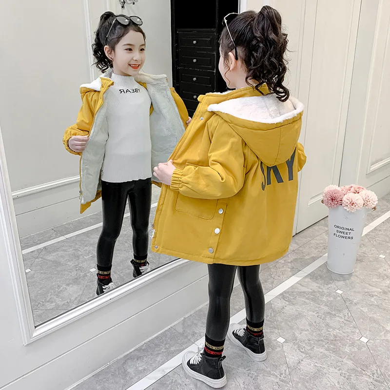 

ZOETOP Winter Children Girl Thicken Cotton Jacket School Girl Plus Velvet Hooded Zipper Parkas Tops Junior Girl Warm Parkas Coat