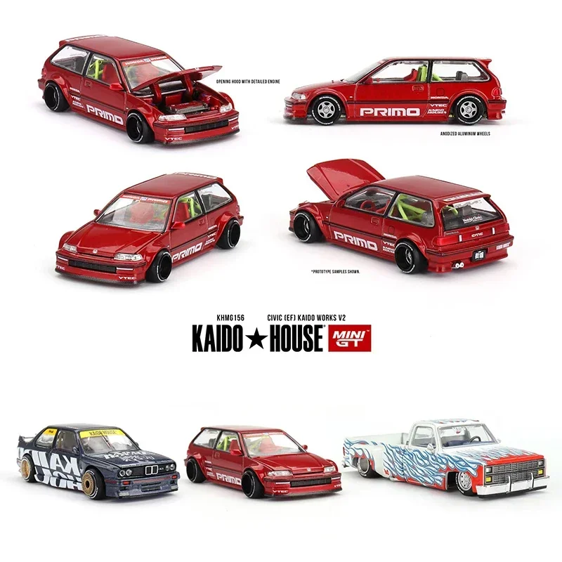 

In Stock MINIGT KHMG 156 1:64 Civic EF Red Car Model Openable Hood Diecast Kaido House