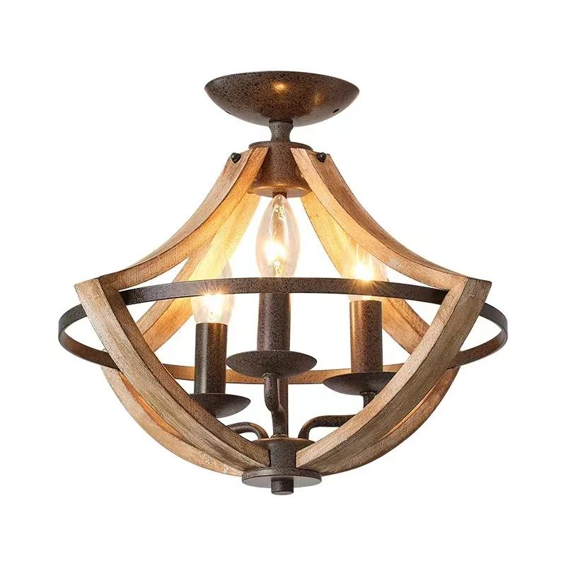

Rural retro old wood chandelier simple personality entrance restaurant bedroom corridor personality lamp