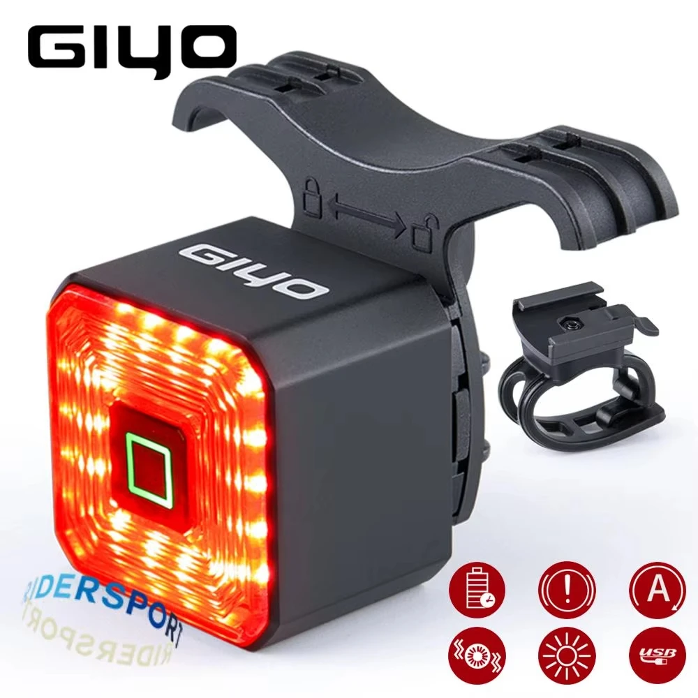 Giyo-luz trasera inteligente para bicicleta, señal de parada de encendido/apagado automático, freno, luz trasera LED para bicicleta de carretera, carga USB, lámpara Flash de seguridad en ciclismo de montaña