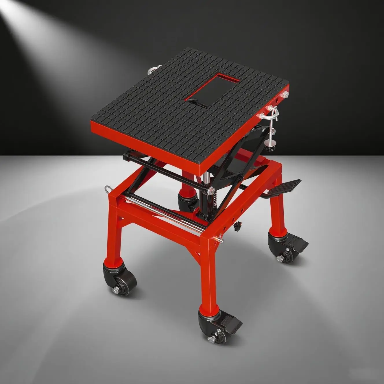 

350 Lbs Hydraulic Motorcycle Lift Jack Table, Heavy Duty Foot Operated ATVs Dirt Bike Scissor Motorcycle Jack Stand with 4 Wheel