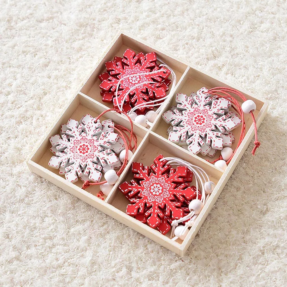 

12Pcs Christmas Wooden Pendant Mini Snowflake Pattern Hanging Ornaments Creative Tree Decoration for Holiday Party