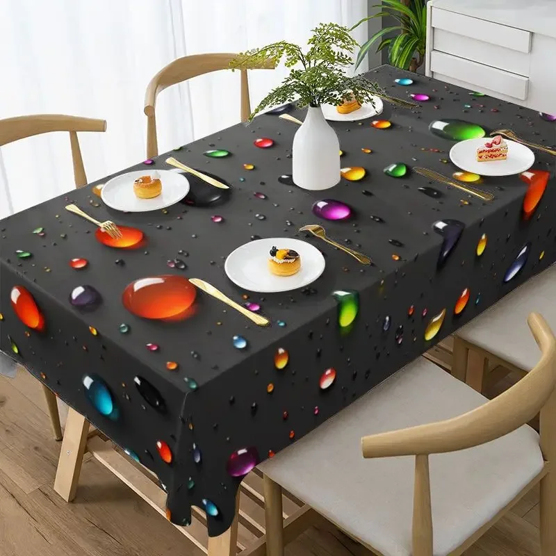 One modern and simple tablecloth, black base with colorful droplet pattern - elegant and suitable for partiesxzj