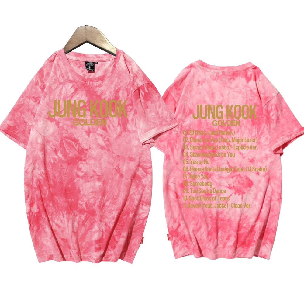 Jungkook Golden Kpop Shirts Tie Dye Round Neck Short Sleeve Man Woman T-Shirt Fans Gift