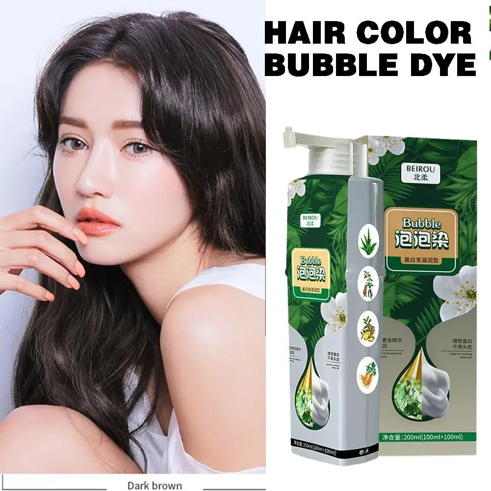 200ML Pure Plant Extract for Grey Hair Color Bubbles Dye Bubble Hairs Dye Plant Bubble Hair Dye Shampoo Lazy Bubble Hair Dye