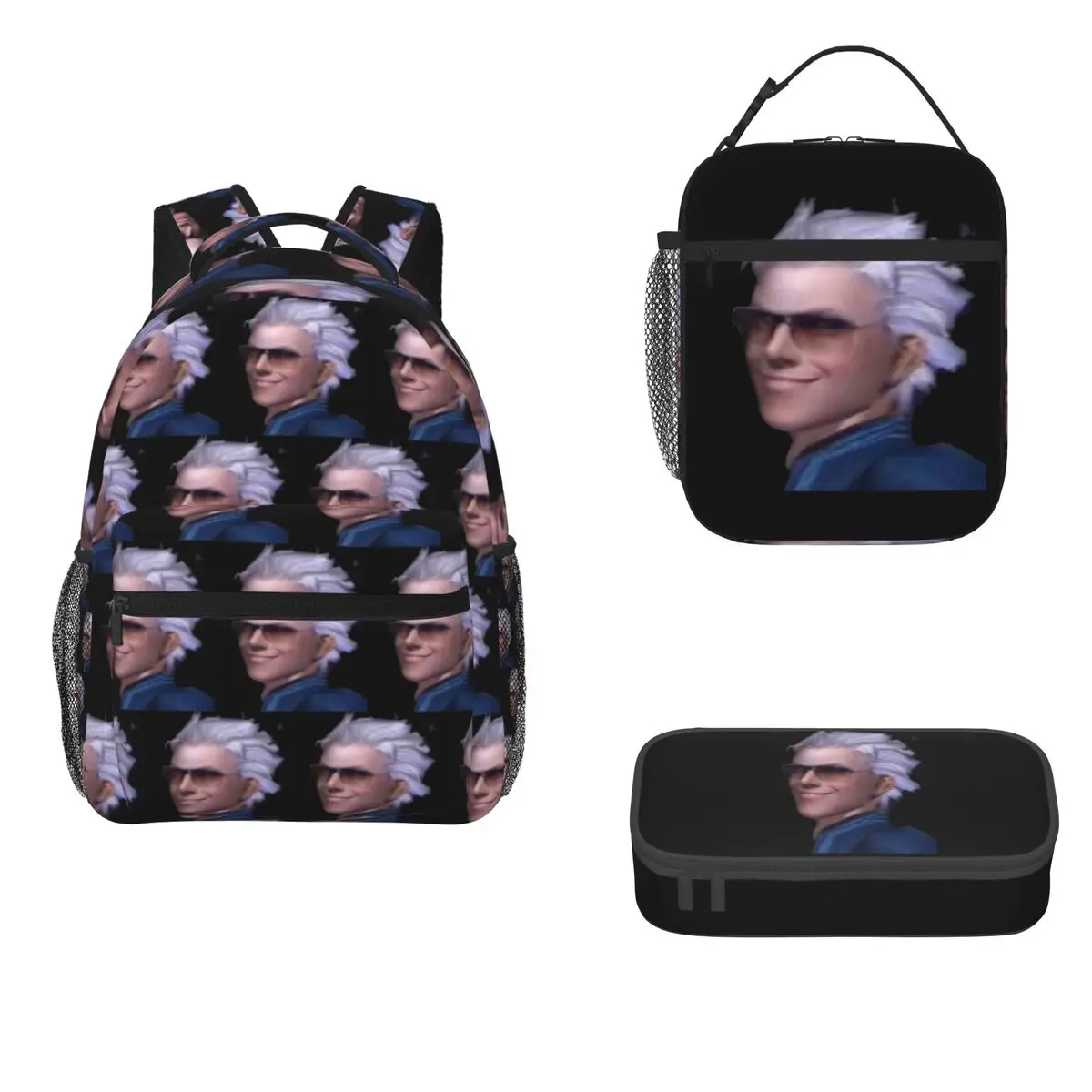 

Vergil From The Devil May Cry Series Coasters Backpacks Boys Girls Bookbag Cartoon Rucksack Lunch Bag Pen Bag Three-Piece Set