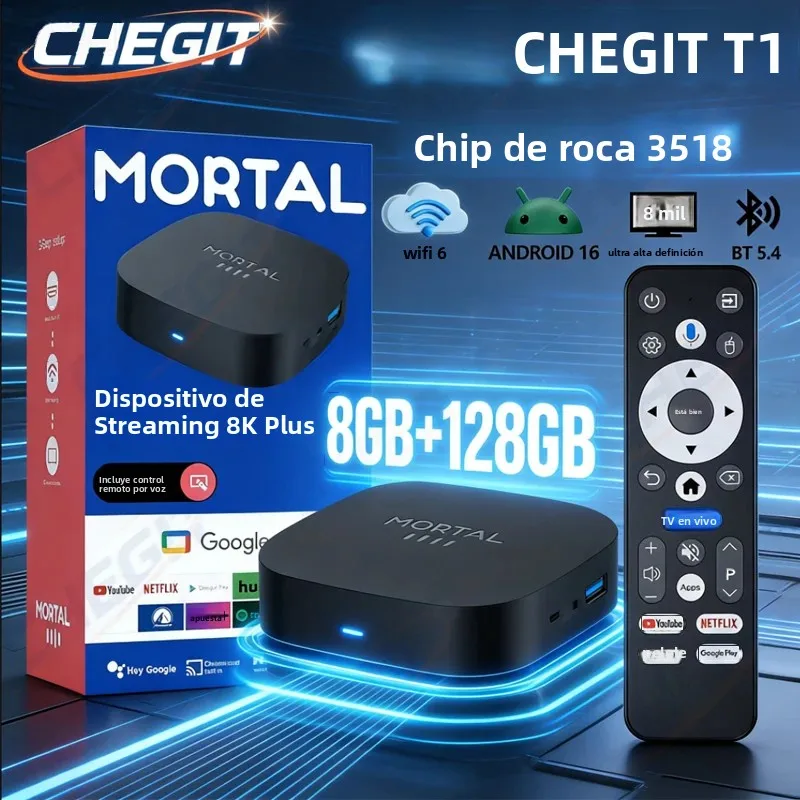 Nuevo TV Box T1+ 8K HD 2026, Android 16.0 RK3518 Quad Core, 8GB RAM, 128GB ROM, Wifi6 Dual para Netflix y YouTube, TV Box para Streaming