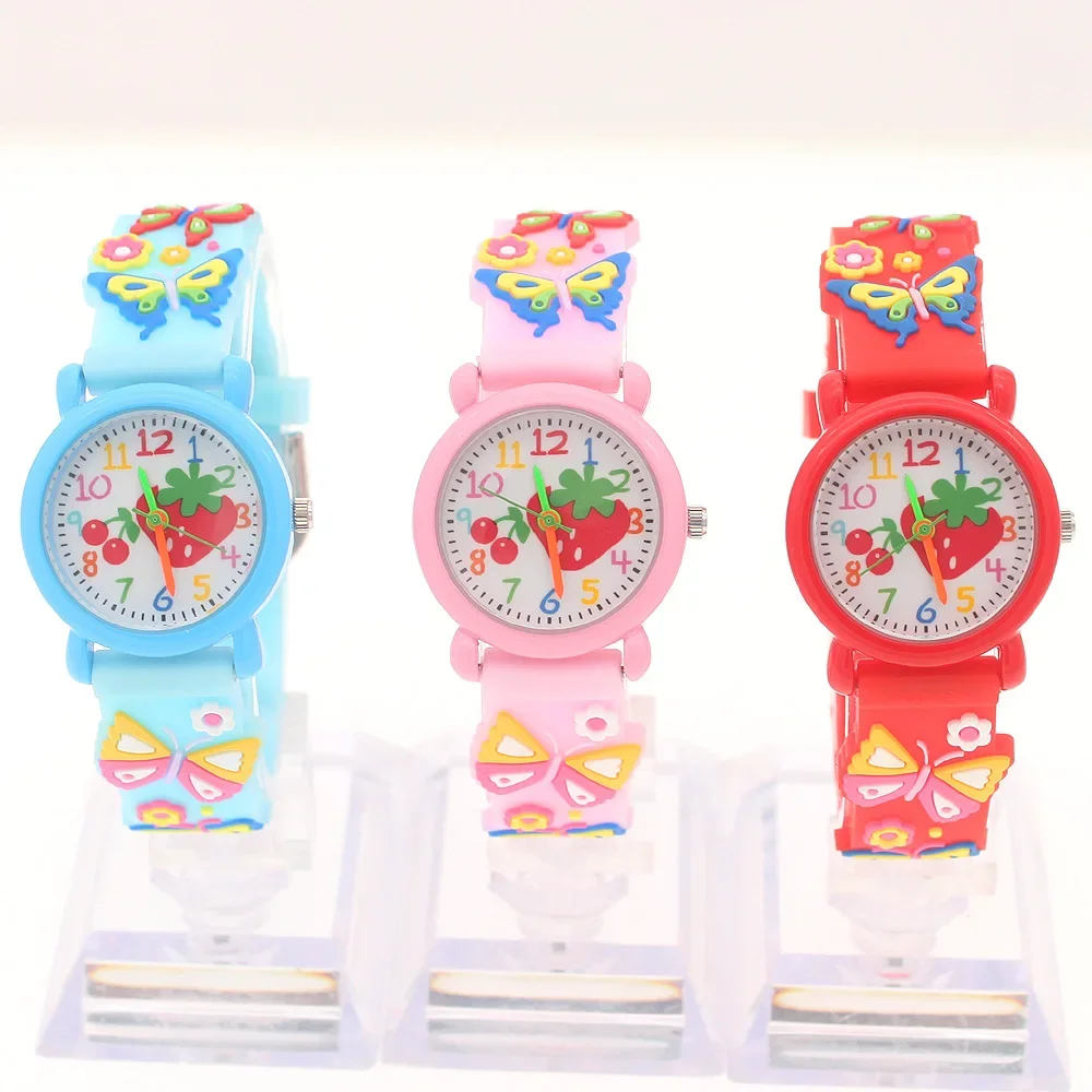 3Pcs Kids Quartz Wristwatch Colorful Dial 3D Design Silicone Strap Unisex Children's Watch
