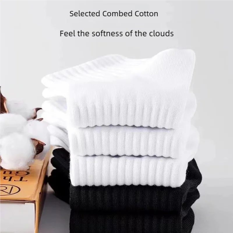 5 Pairs/lot 100% Cotton Men\'s Socks Spring Summer Black White Boat Socks Anti-Odor Breathable Thin Low Tube Sports Socks