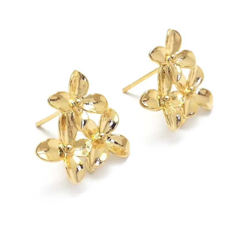 18K Gold Color Brass 3D Special Flower Branchs Stud Earrings Pins Jewelry Earrings Making Supplies Diy Findings Accessories