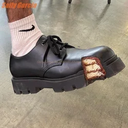 Cake Cross-tied Shoes Thick Black Summer Niche Shoes For Women Irregular Toe Flat Strappy New Arrival Fashion Sapid Sweet