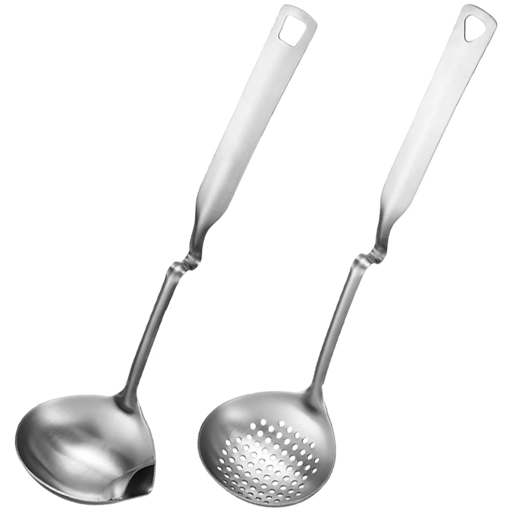 

2pcs Wall-mounted Separator Soup Ladle Stainless Steel Slotted Spoon Grease Strainer Kitchen Tool Slotted Spoon Filter