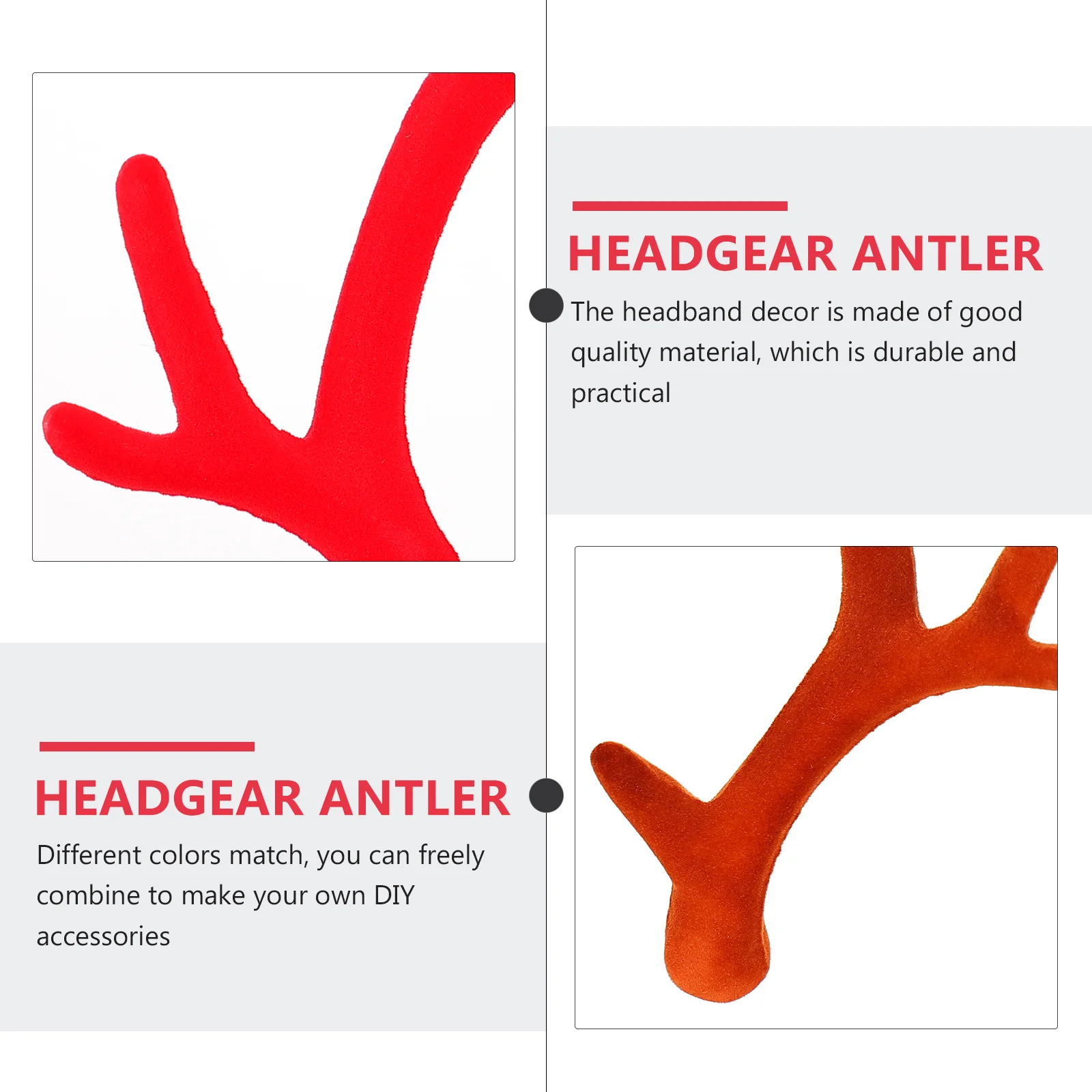 

8pcs Simulated Antler Headband Decor Reindeer Horns Diy Craft Accessories Red Silver Christmas Party Costume