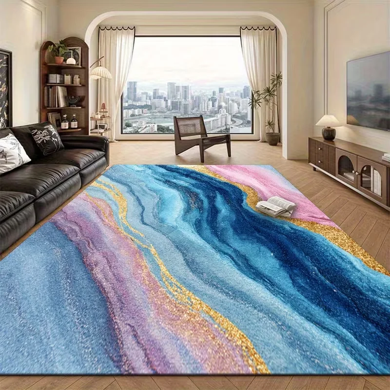 Modern Marble Abstract Area Rug Gold Foil Swirl Non Slip Soft Floor Mat Living Room Bedroom Decor Carpet