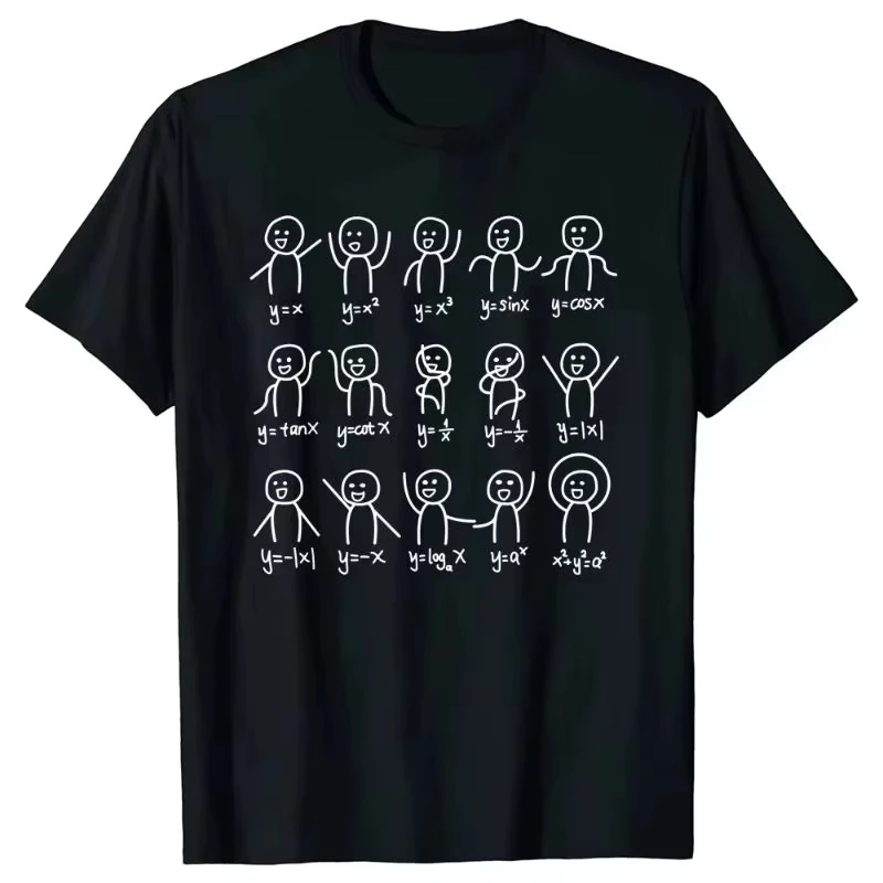 2026 Presente de aniversário divertido: personagem de dança álgebraica equação matemática camiseta padrão estilo rua manga curta para mulheres