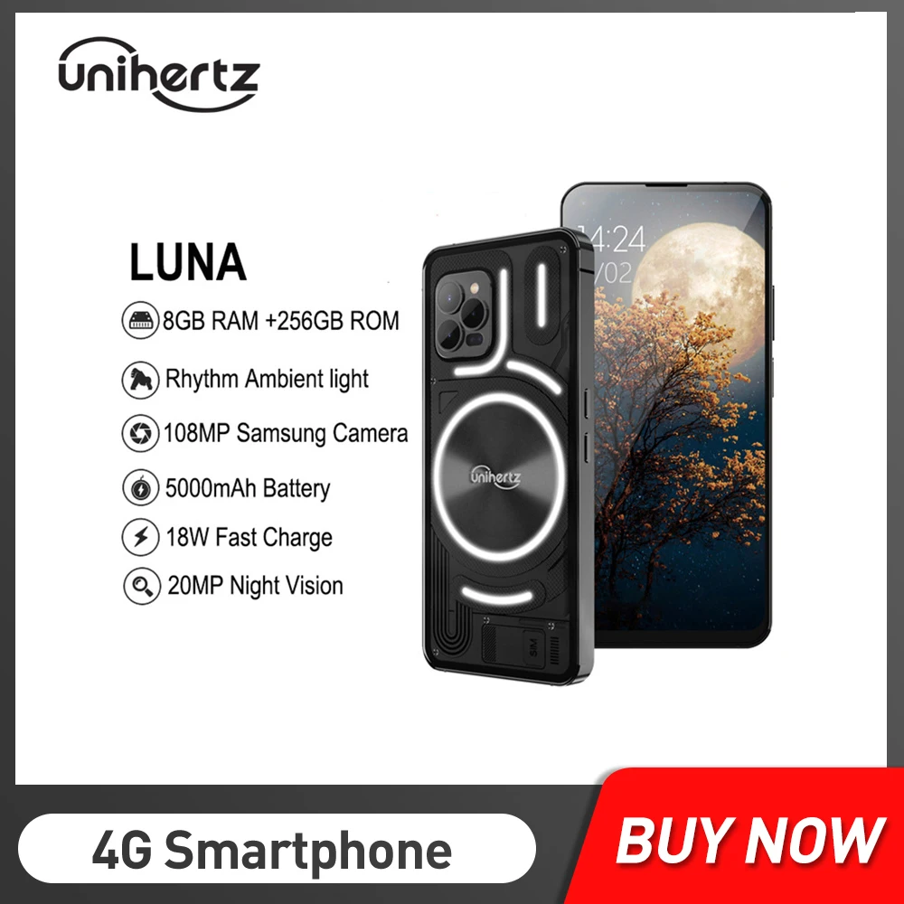 

Unihertz Luna 4G Android 12 Smartphones 108MP+32MP+20MP Night Vision Camera 6.81Inch HD CellPhones 8GB+256GB 5000mAh NFC Phones