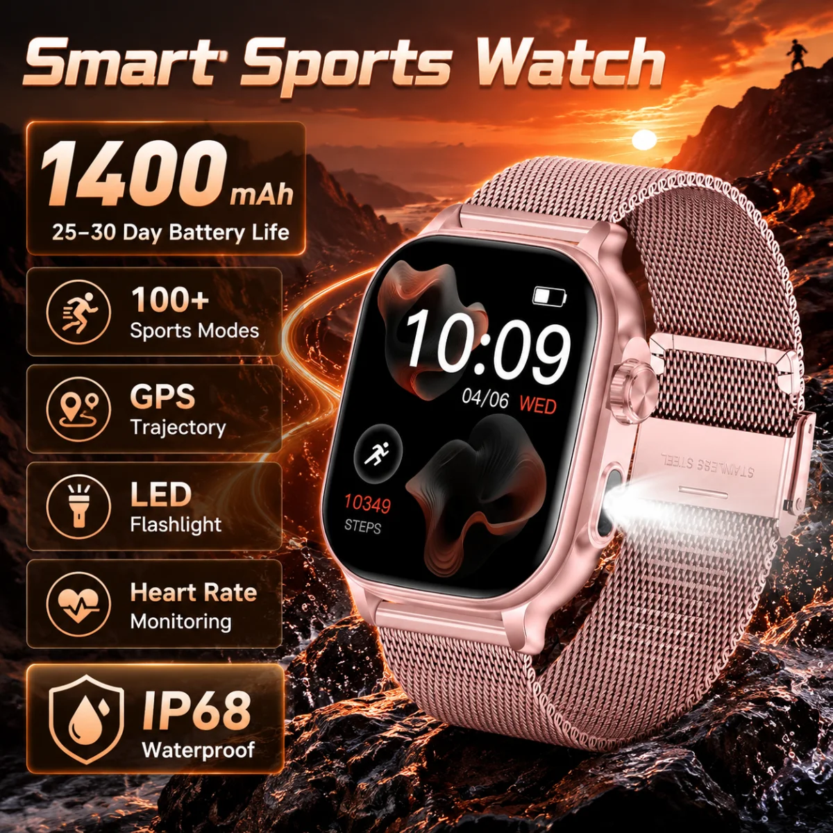 Outdoor Smart Watches Women GPS Trajectory 1400mAh Battery IP68 Waterproof Bluetooth Call Military Sports Smartwatch For Women