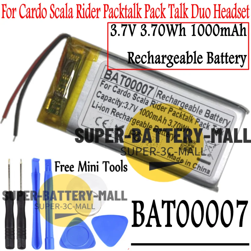 

For Cardo Scala Rider Packtalk Pack Talk Duo Headse BAT00007 1000mAh Battery