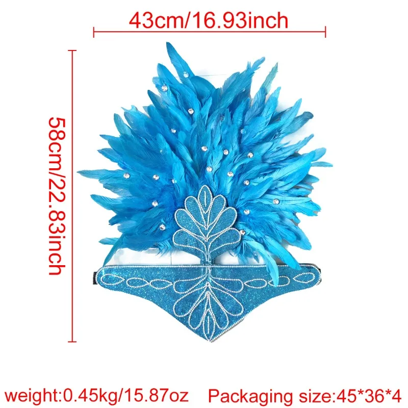 Multicolor Diamond Feather Crown Brazilian Carnival Show Feather Headdress Festive Party Parade Feather Hair Accessories