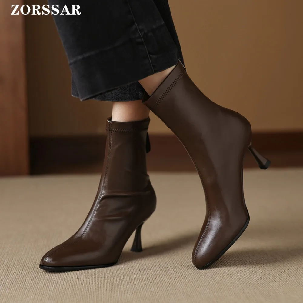 Designer Vintage Women Ankle Boots Fashion Pointed Toe Short Booties Elegant High Heels Shoes Botas Mujer