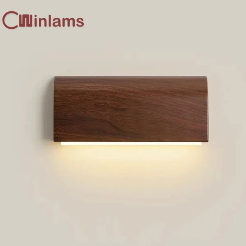 

Nordic Style Living Room Wall Light Indoor Corridor Aisle Minimalist Walnut Wood Color Bedside Wall Lamp Dimming Fixture