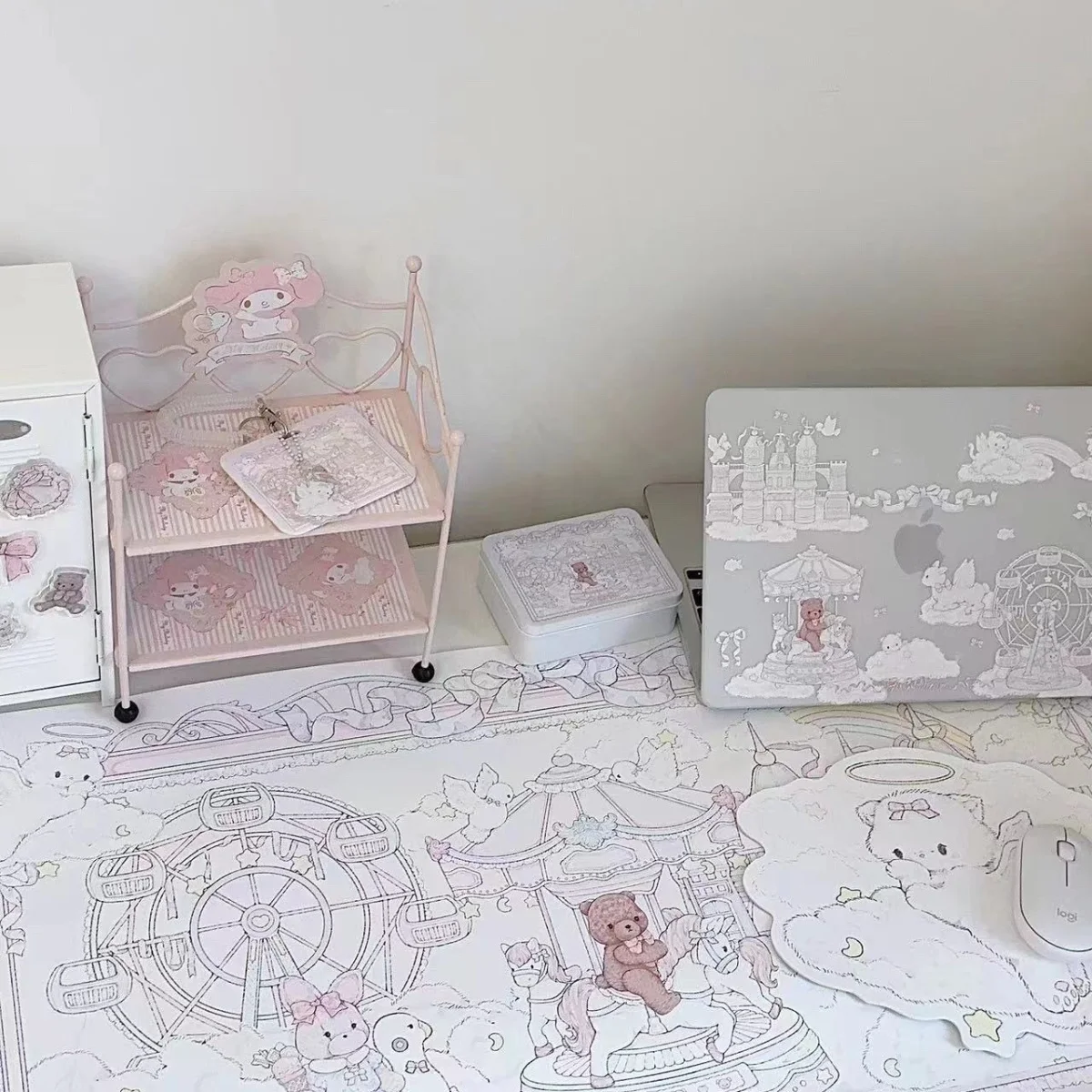 Merry-Go-Round Cute Bear PU Leather Desk Pad Non-Slip Large XXL Small Mouse Pad Pc Home &Office Game Laptop Keyboard Pad Carpet