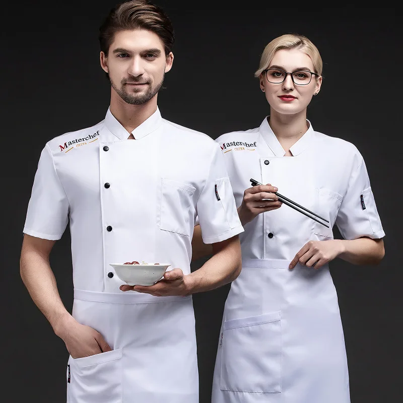 Homens manga curta uniforme de chef ocidental, restaurante ocidental, ponto oeste, jantar, cozinha, desgaste do trabalho, respirável, moda verão