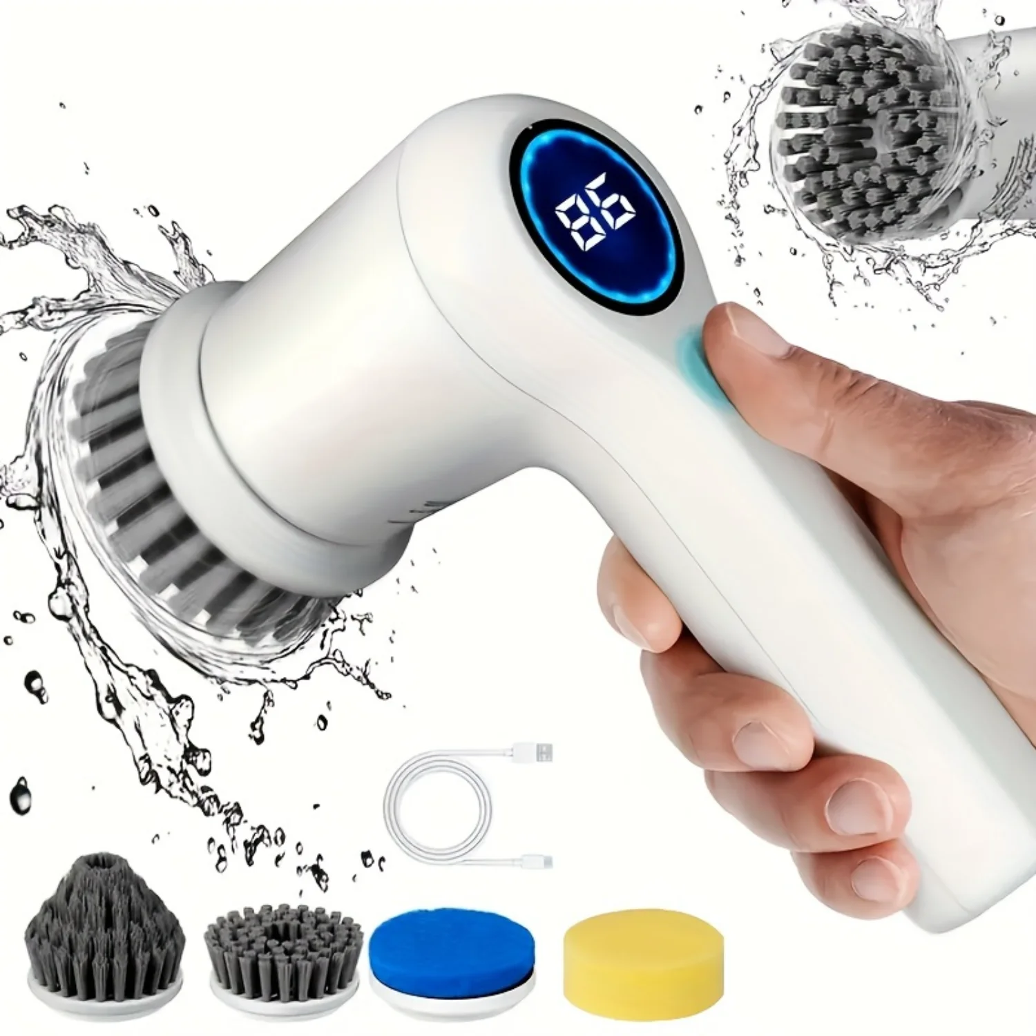 1 Set,  Spin Scrubber With 4 Replaceable Brush Head, Power Cordless  Cleaning Brush, Handheld Rechargeable Shower Scrubber, For