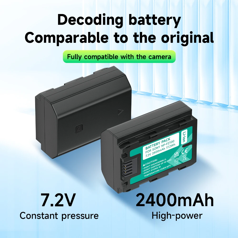 

NP-FZ100 NPFZ100 NP FZ100 Battery with 5V 2A Type-C Input 2400mAh for Sony Alpha BC-QZ1 FX30 A9 A7R III A7 III A6600 + Charger
