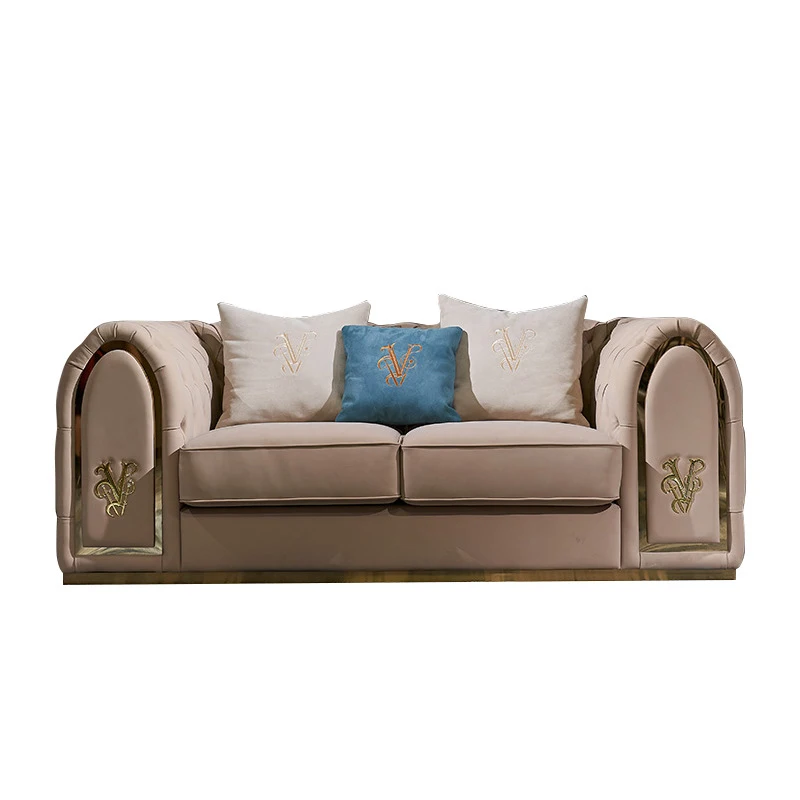 #￥MR Light Luxury Suede Leather Sofa Combination Set Modern Simple Design Big Size With Leather Buckle for Home Villa Use