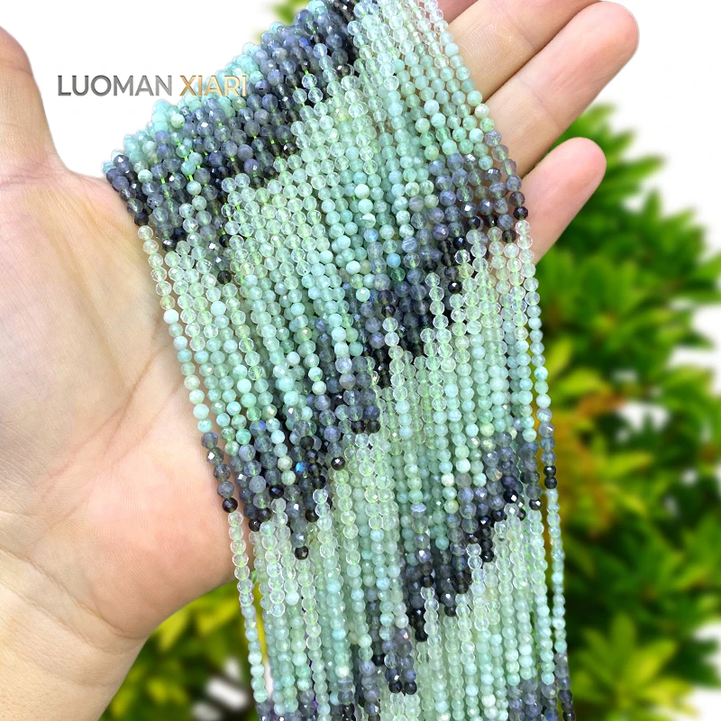 3mm Faceted Round Rainbow Labradorite Prehnite Jade Natural Stone Spacer Bead for Jewelry Making Diy Bracelet Charms Accessories