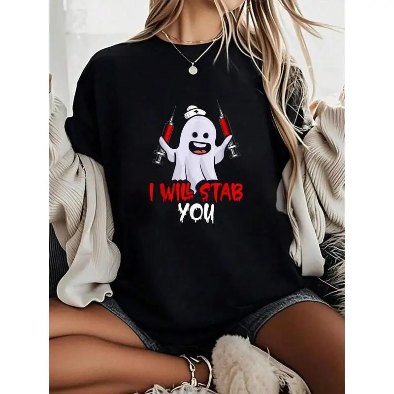 

I Will Stab You Ghost Sweatshirt, Cute Ghost Halloween Tee, Funny Nurse Ghost Top, Spooky Nurse Gift, Unisex Dark Humor Shirt
