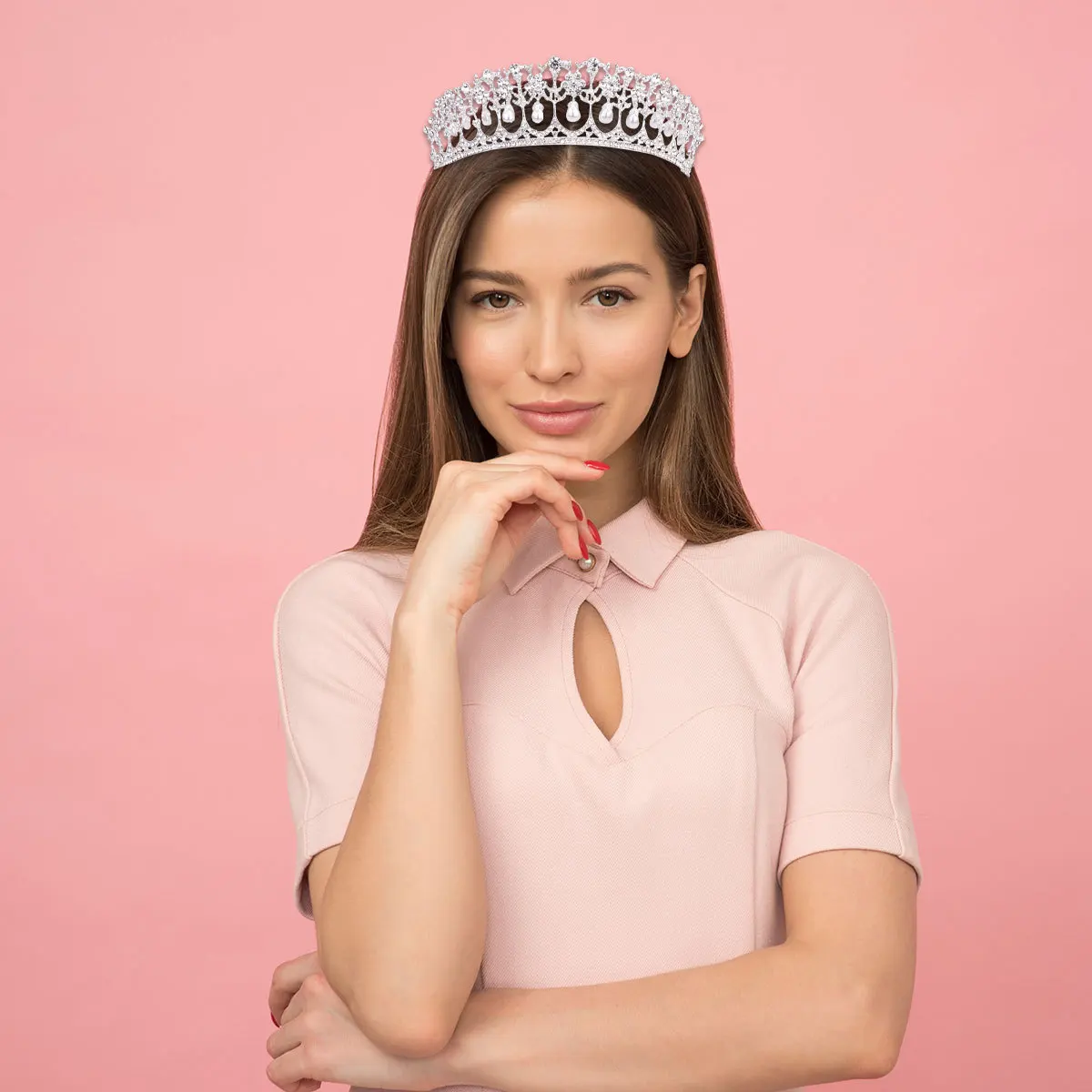 

1 шт. элегантная повязка на голову с короной, белый барокко со стразами, свадебный обруч для волос, прочный сплав, реквизит для свадебной вечеринки, повязка на голову с короной