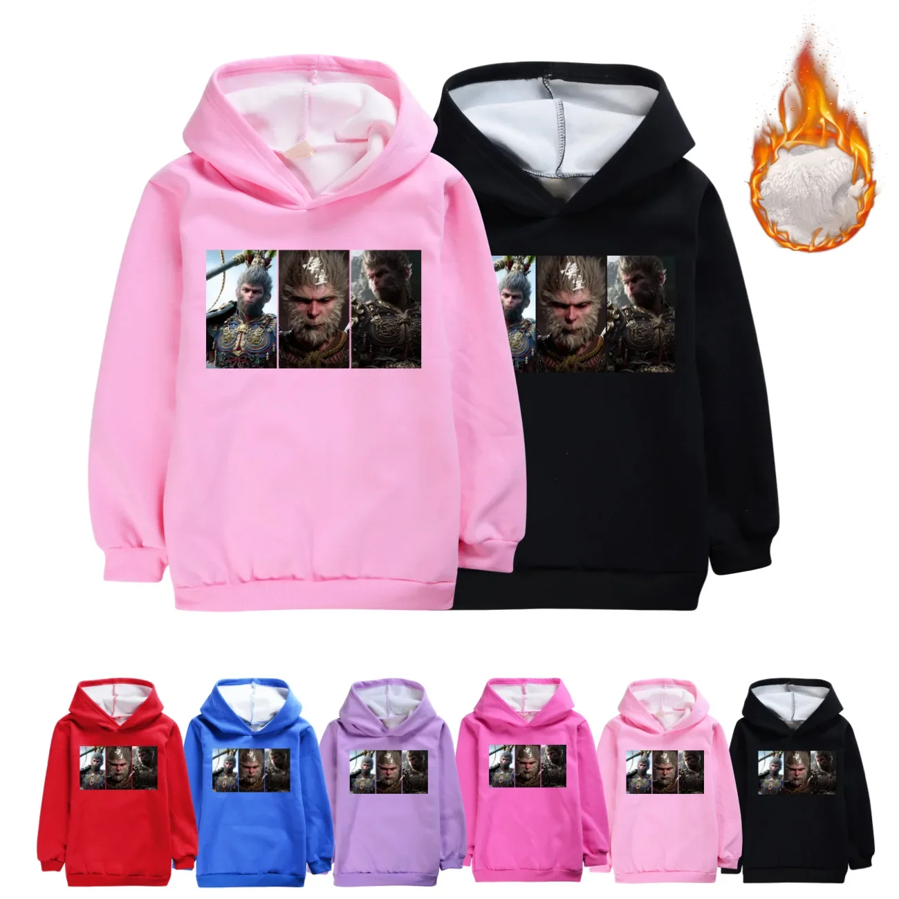 

Kids Hoodie Sweatshirt Black Myth Wukong Game Winter Girls Boys Long Sleeve Printd Tops Clothing Teenager Warm Pullover3744