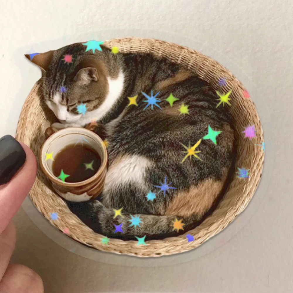 8Sheets Cartoon Cat Graffiti Stickers Transparent Pack MEME Star Mask Sticker for Computer Notebook Stationery DIY Toys Secret