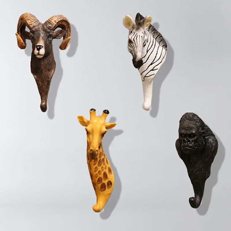 New Vintage Resin Wall Coat Rack Wall Hook Home Wall Decoration Stereo Animal Rack Bathroom Accessories