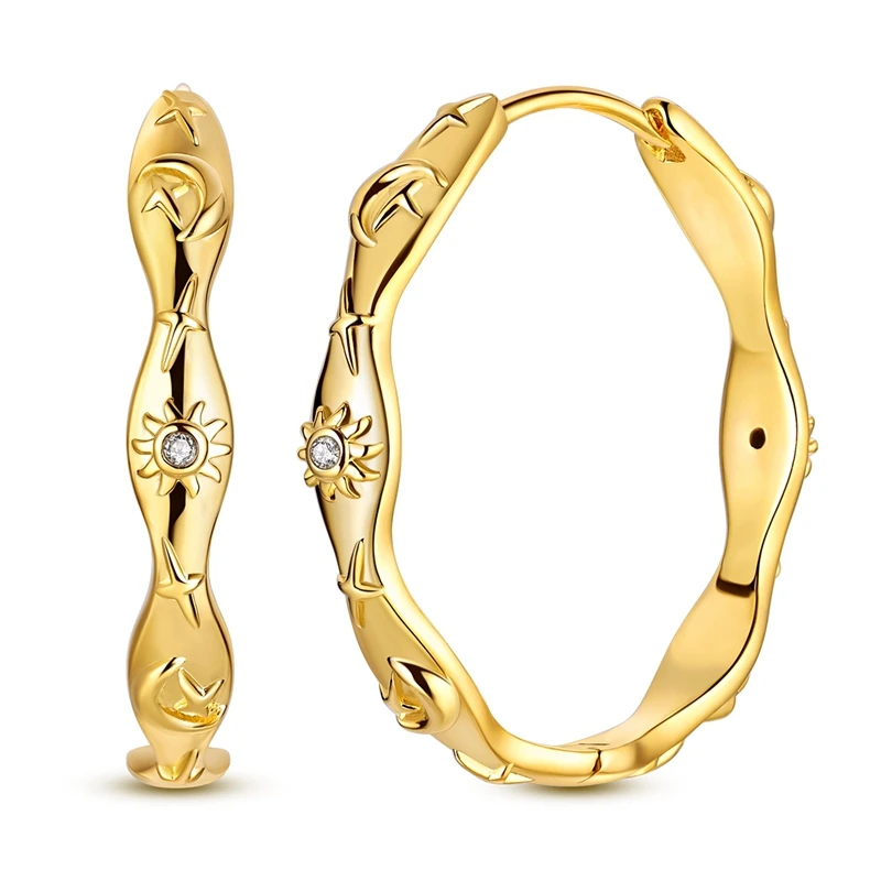 925 Sterling Silver Earrings Women Gold Star Curve Hoop Earring For Anniversary Wedding Jewelry Gifts