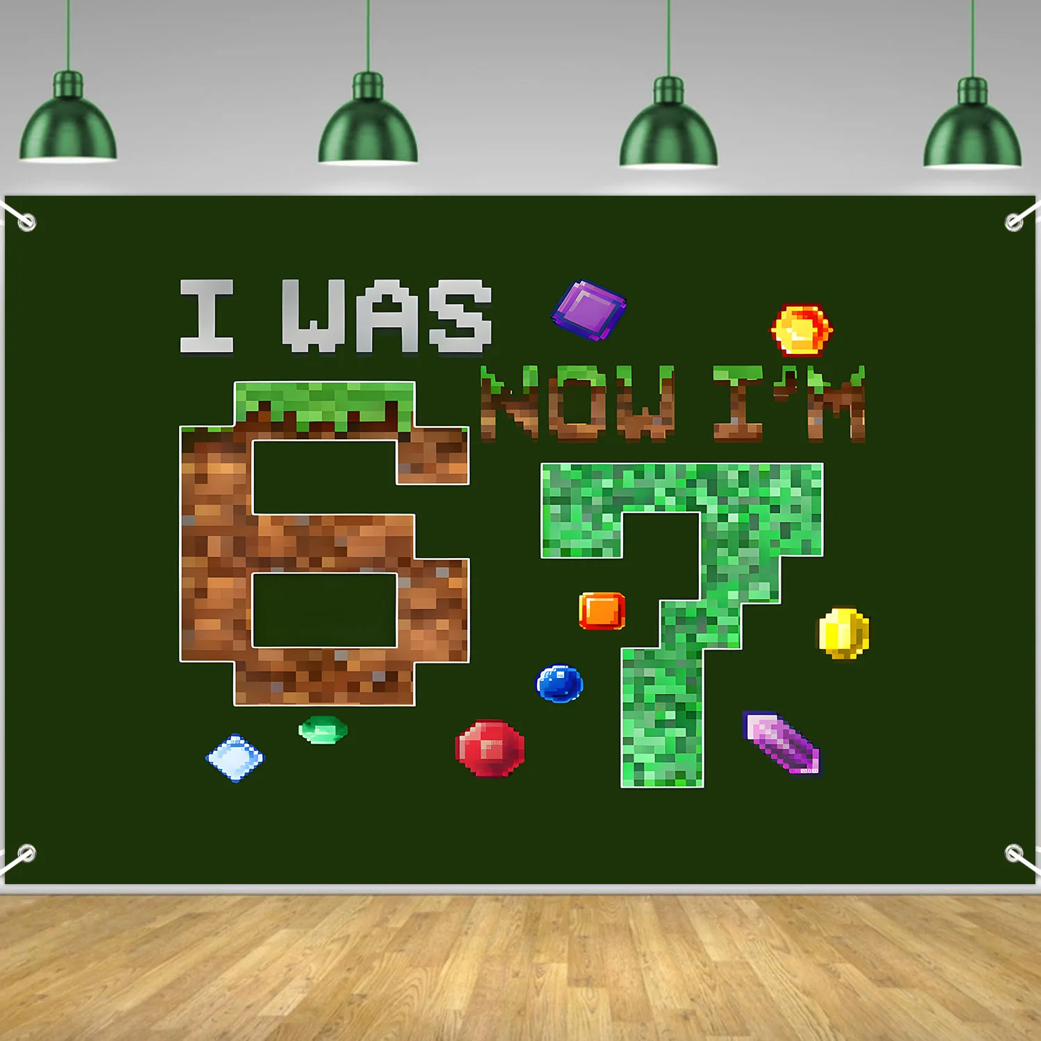 67 Pixel Themen-Geburtstagsparty Fotohintergrund-Dekoration 'Ich bin jetzt 7' Kinder-Spielthema Feier-Dekoration – Detail 1