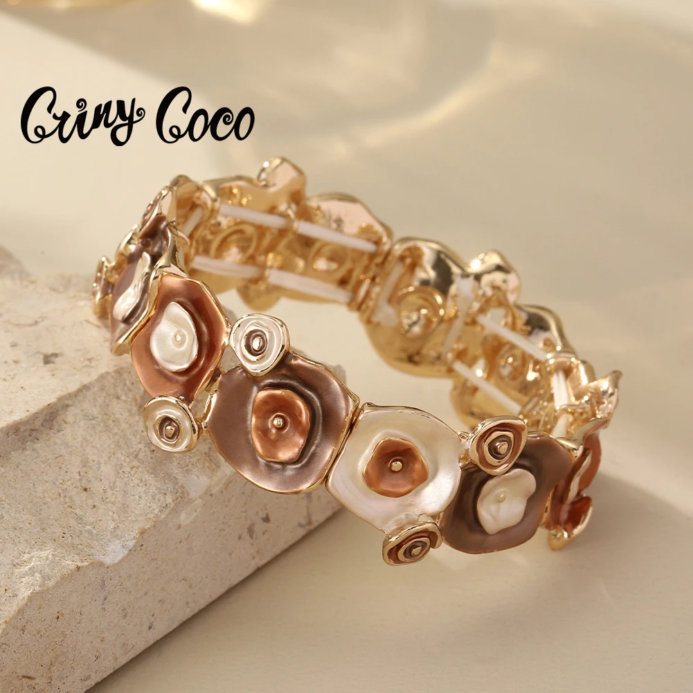 

Cring Coco Trendy Bracelet Foldable Flower Shaped Stretchable Elegant Jewelry Bracelet Zinc Alloy Bracelet Valentine's Day Gift