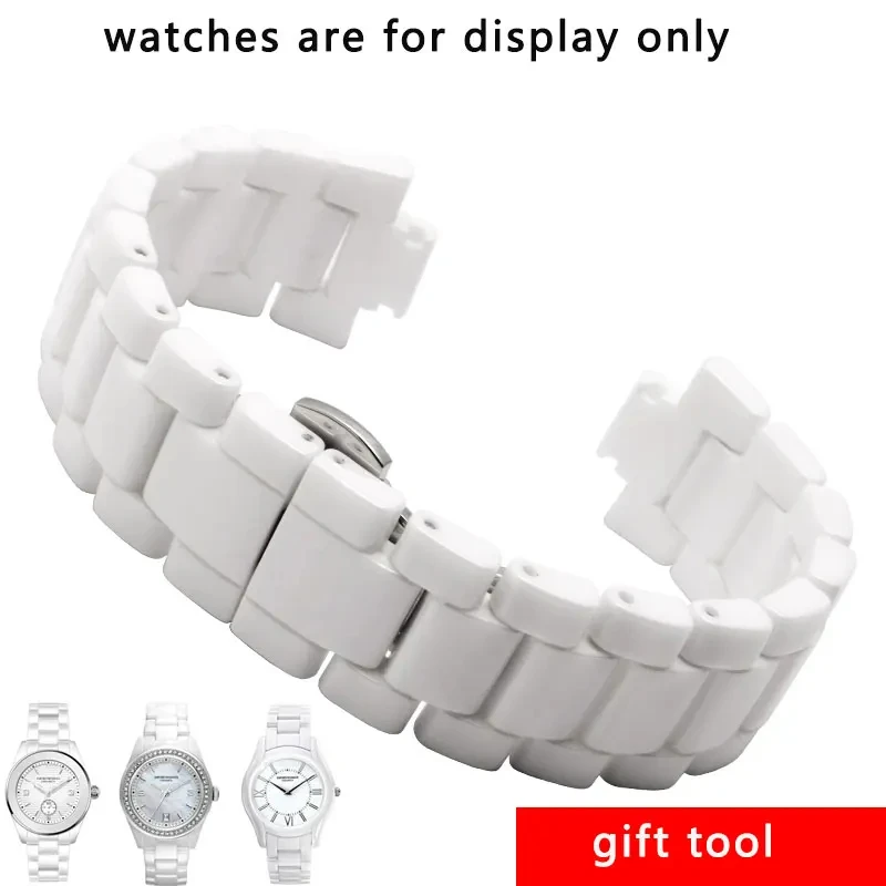 18mm Arc Ceramic watchband white replacement strap for AR1425 1426 1443 Bright Watch Chain Convex 19*9mm