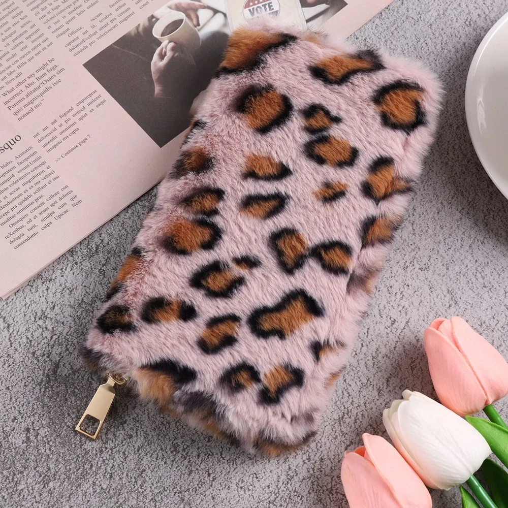 

Fashion Plush Zero Wallet Multifunctional Portable Card Bag Large Capacity Leopard Print Purse