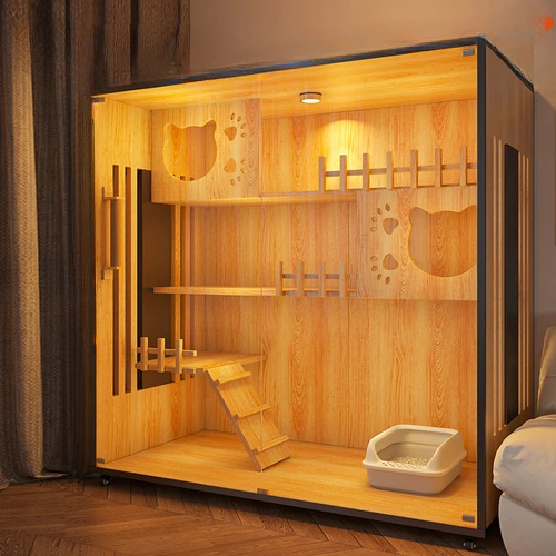 

Solid Wood Cage Home Indoor Super Large Free Space Cattery Cat Nest House Cat Cabinet Double Layer Three Layer Cat Villa