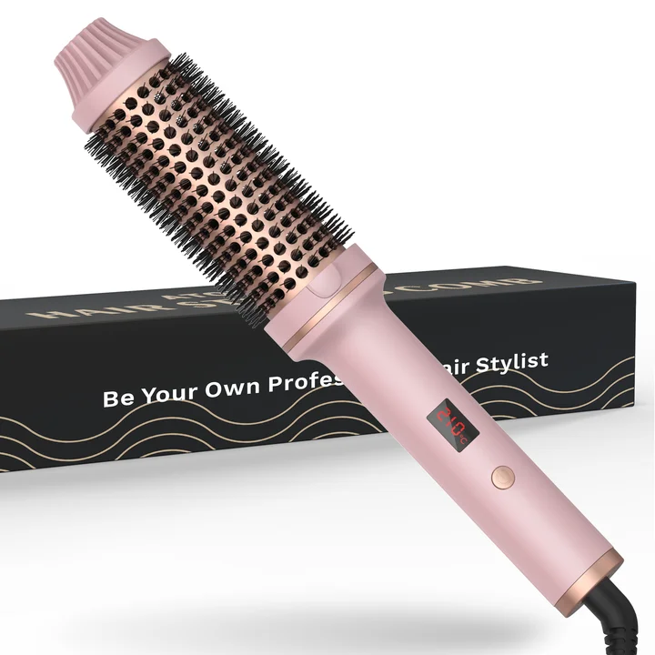 Adjustable Temperature Pink Electric Hair Curl Hot Tools 360 Degree Rotating Multitudet Hair Dryer Brush Round Volumizing Brush