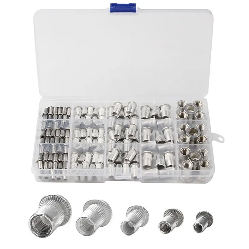 150pcs Pop Rivet Nut Set Flathead Rivet Gun with M3-M8 Mandrels for Threaded Insert Installation in Metal and Plastic