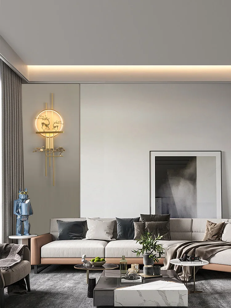 Full copper wall lamp modern minimalist living room TV sofa background wall lamp creative bedside stairwell grille wall lamp