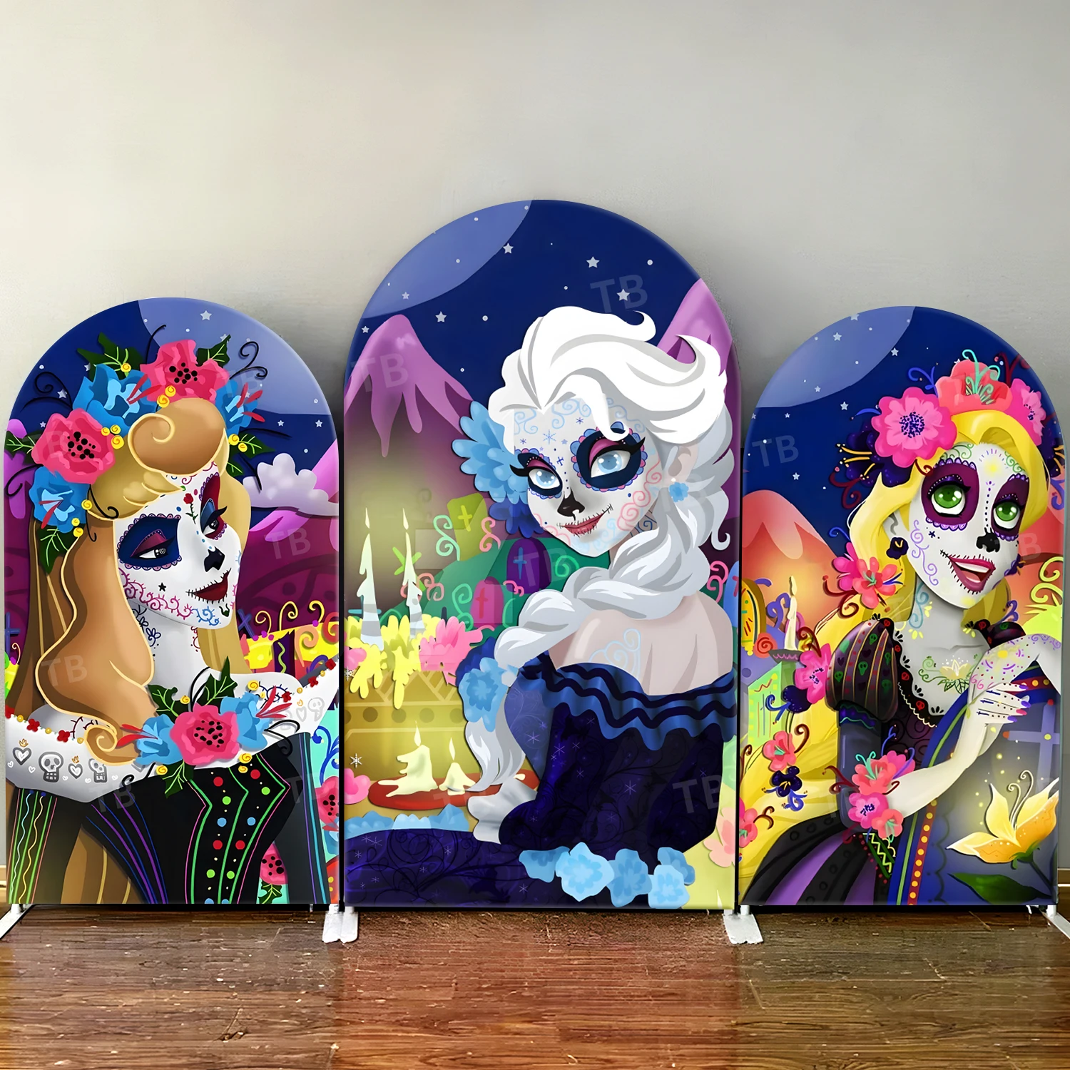 

TB Halloween Princess Theme Arch Backdrop Cover for Skull Elsa Colorful Party Background Wall Decortion Props Elastic Fabric