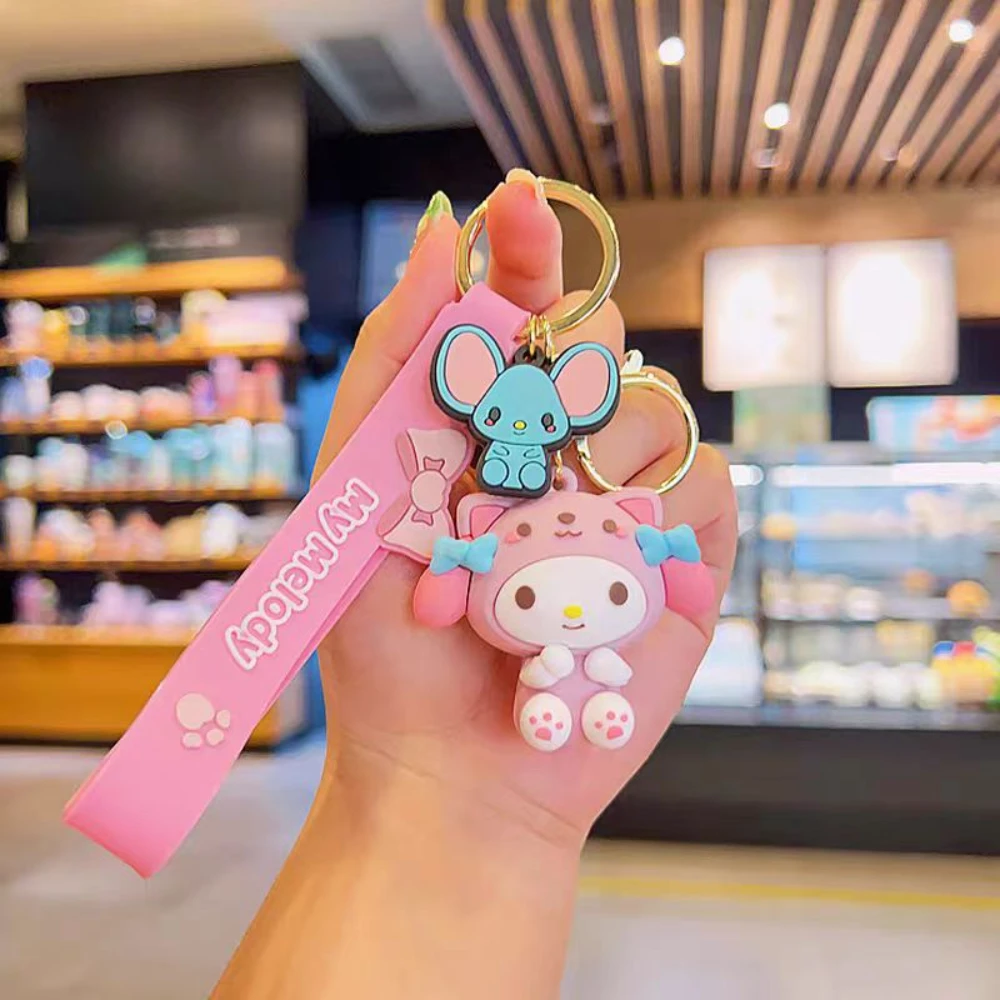 Sanrio Hello Kitty Kuromi Melody Cute Doll Keychain Anime Cinnamoroll Pom Pom Purin Student Schoolbag Hanging Girls Holiday Gift image 3